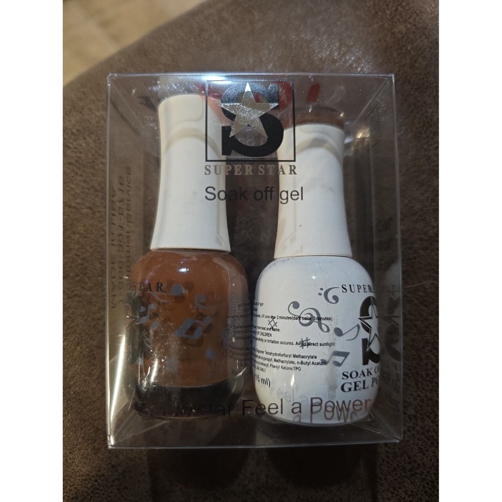SuperStar Soak Off Duo Gel + Nail Polish #169 Hot Fudge Color Brown With Box